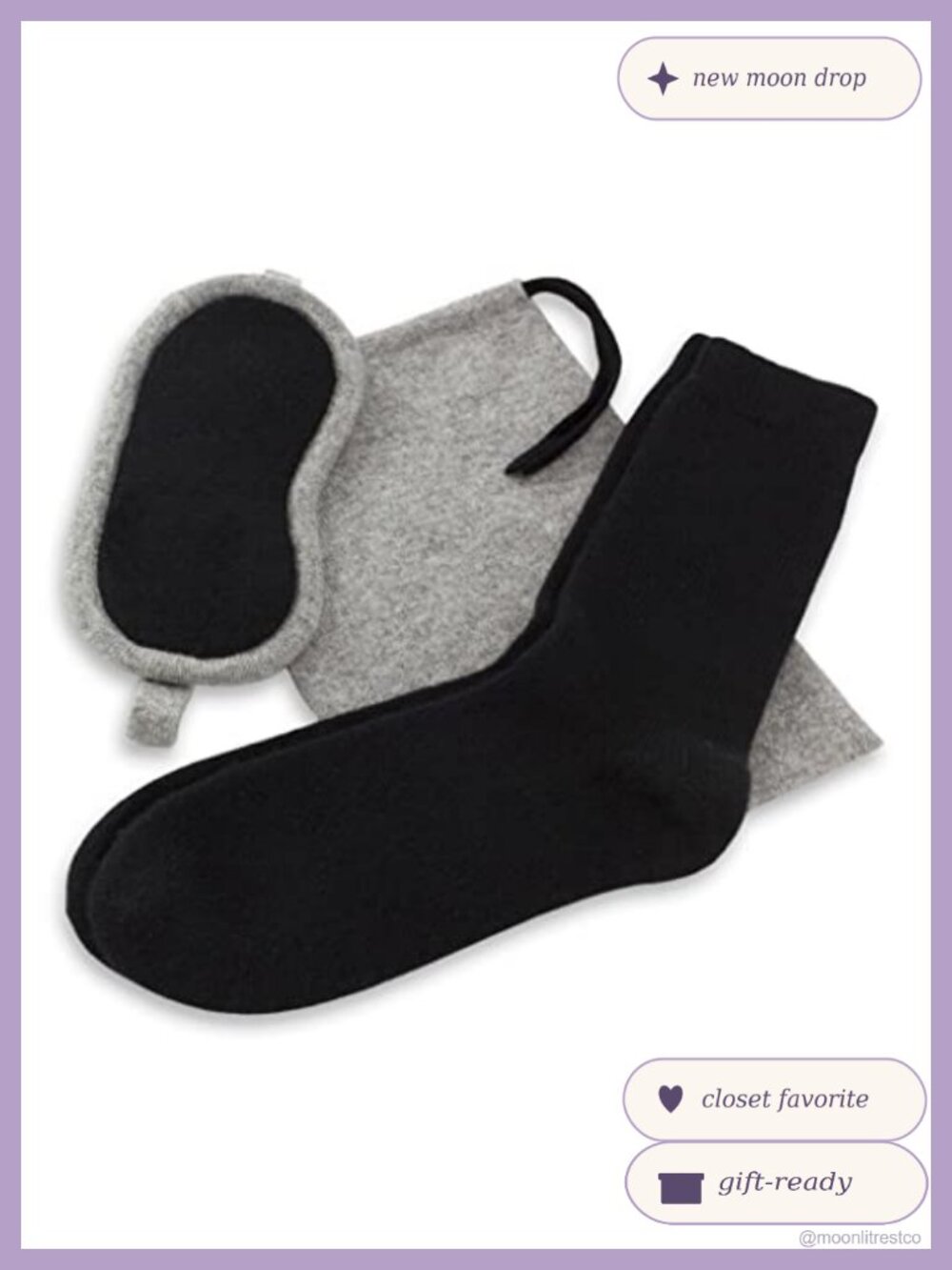 100% Cashmere Travel Kit Eye Mask Socks Pouch Gift Box